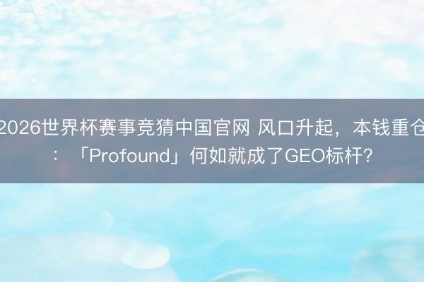 2026世界杯赛事竞猜中国官网 风口升起，本钱重仓：「Profound」何如就成了GEO标杆？