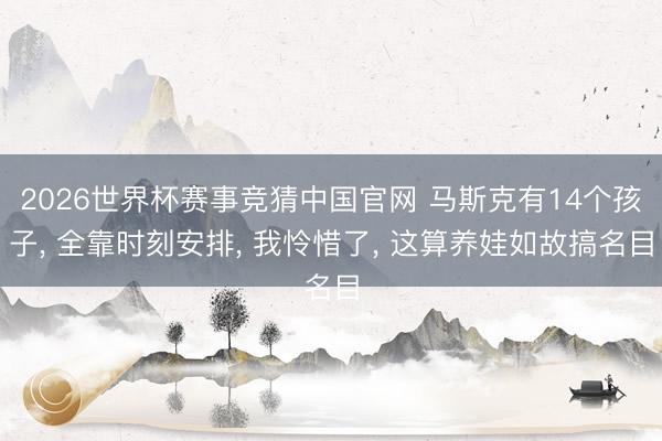 2026世界杯赛事竞猜中国官网 马斯克有14个孩子， 全靠时刻安排， 我怜惜了， 这算养娃如故搞名目