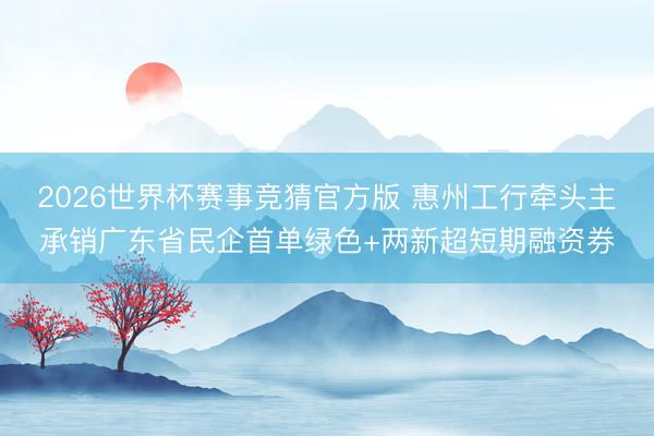 2026世界杯赛事竞猜官方版 惠州工行牵头主承销广东省民企首单绿色+两新超短期融资券